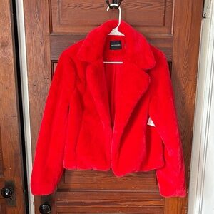 Dolce Cabo Red Faux Fur Coat NWT Size M